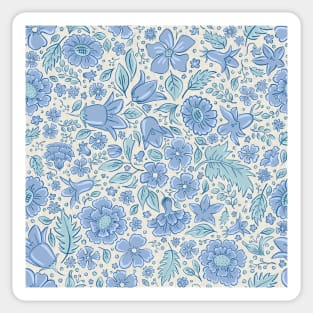 Scattered flowers and leaves in aqua tones | repeat pattern Sticker